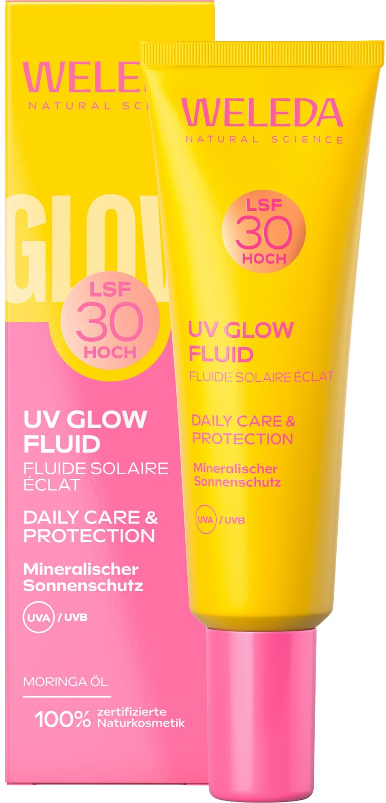 WELEDA Bio Glowy UV Fluid LSF 30 - Naturkosmetik Sonnenschutz Fluid mit Lichtschutzfaktor 30 & Moringaöl für Schutz vor UVA/UVB Strahlen - 24 Stunden Feuchtigkeit & natürlicher Glow (vegan, 30ml)