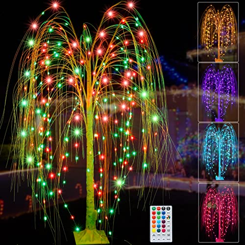 6Ft LED Lighted Tree Weeping Willow Tree Outdoor 18 Colors Changing Light Up Willow Trees Remote Control for Indoor Outside Home Wedding Halloween Christmas Decorations