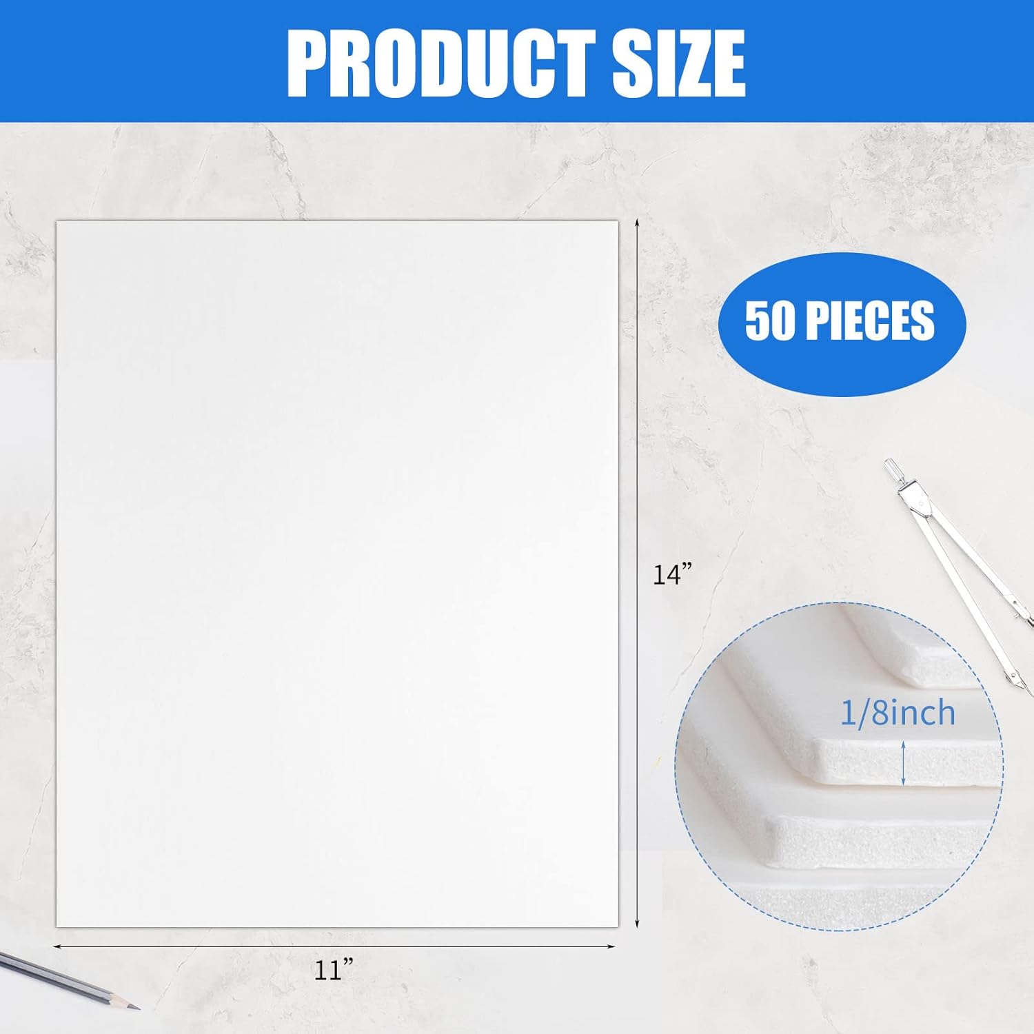 50 Pcs White Foam Board 11 x 14 Foam Core Baking Board 1/8 Thickness Mat Boards White Poster Board Sheets Polystyrene Poster Board Signboard for Presentations School Office Art Craft : Office Products