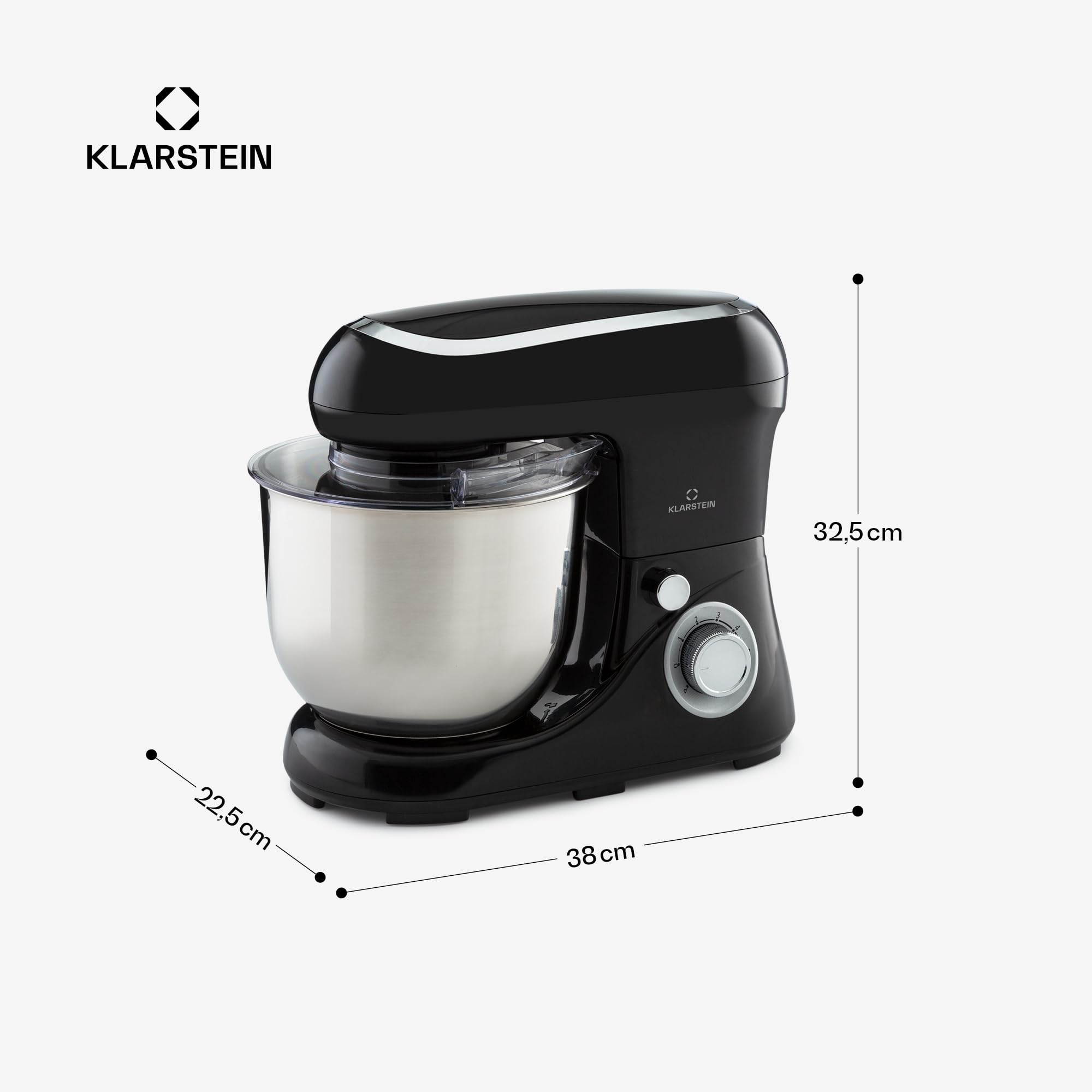 Klarstein Robot kuchenny do pieczenia, 1300W maszyna do ciasta Mała, 6 biegów, Trzepaczka, hak do mieszania i ugniatania, Misa 5L, Mieszanie planetarne, Mikser z blenderem, Robot do ciasta na chleb