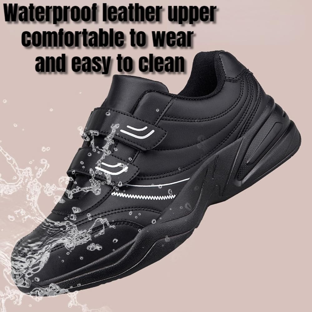 Zapatillas de Deporte Hombre Zapatos de Cuero Anchos Hombres | Zapatillas para Caminar Hombre Zapatos de piel para diabéticos Cierre Ajustable Hinchados o Diabéticos