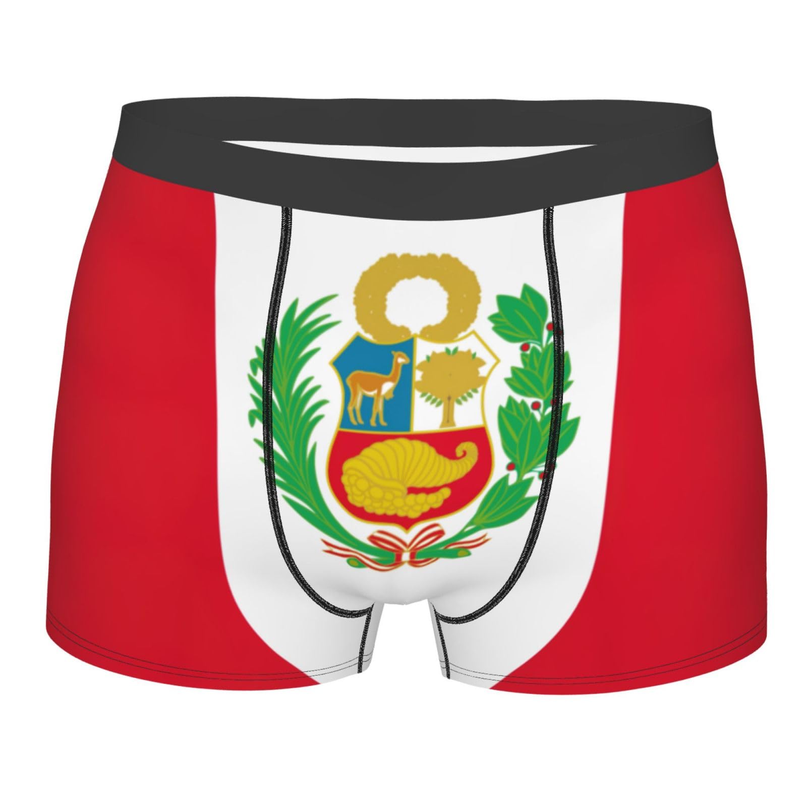 Levndiej Men's Black Flag Of Peru Print Boxer Briefs,Moisture Wicking Breathable Cotton Underwear Comfort Flex Waistband, S