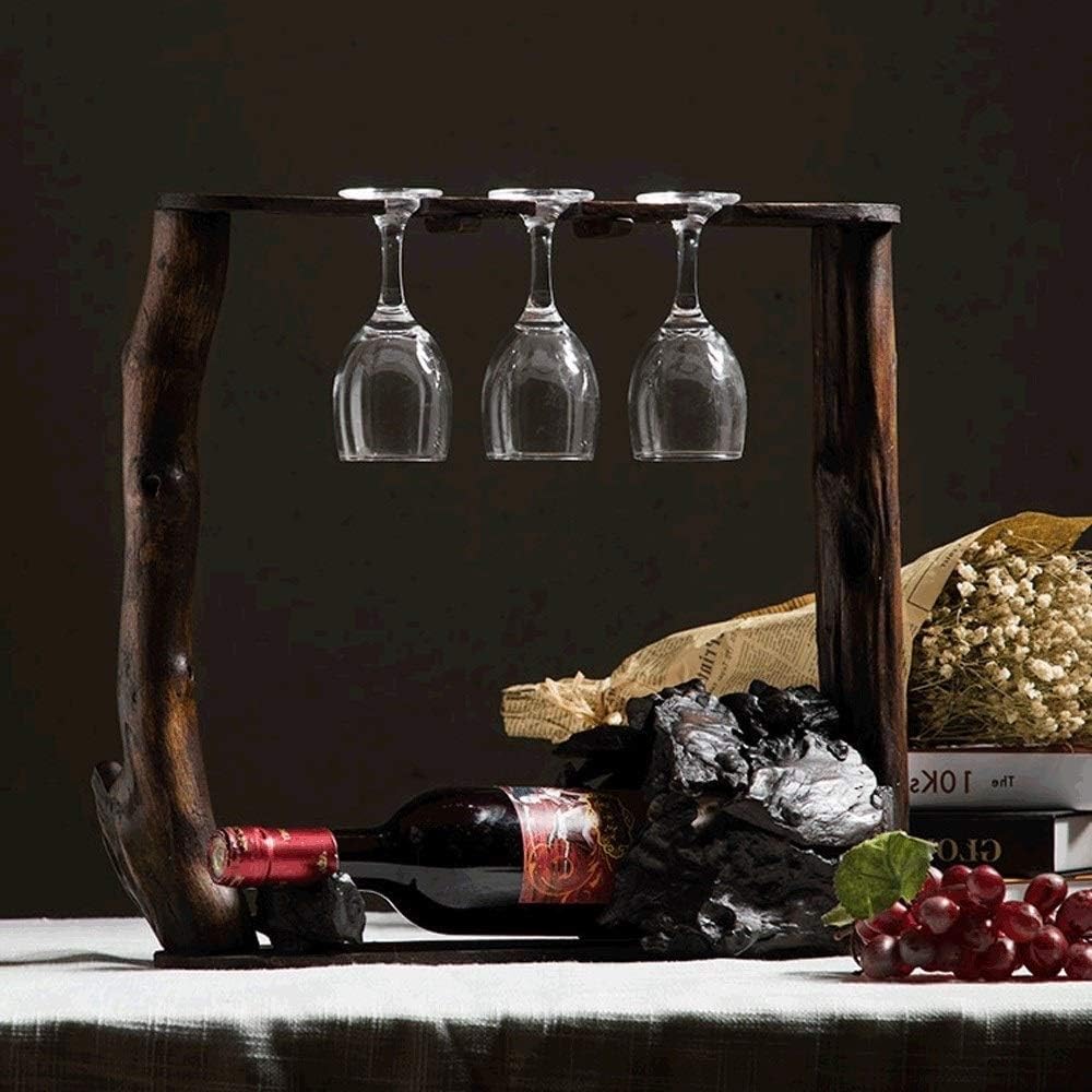 European Traditional Solid Wood Wine Rack Retro Stemware Glass Wine Holder Classical Creative Kitchen Cabinet Bar Restaurant Decor Free Standing Countertop Wine Shelf Stand