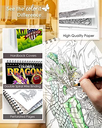 ColorIt Colorful Dragons Malbuch für Erwachsene – 50 einseitige Designs, dickes, glattes Papier, flach gebundenes… – Bild 4