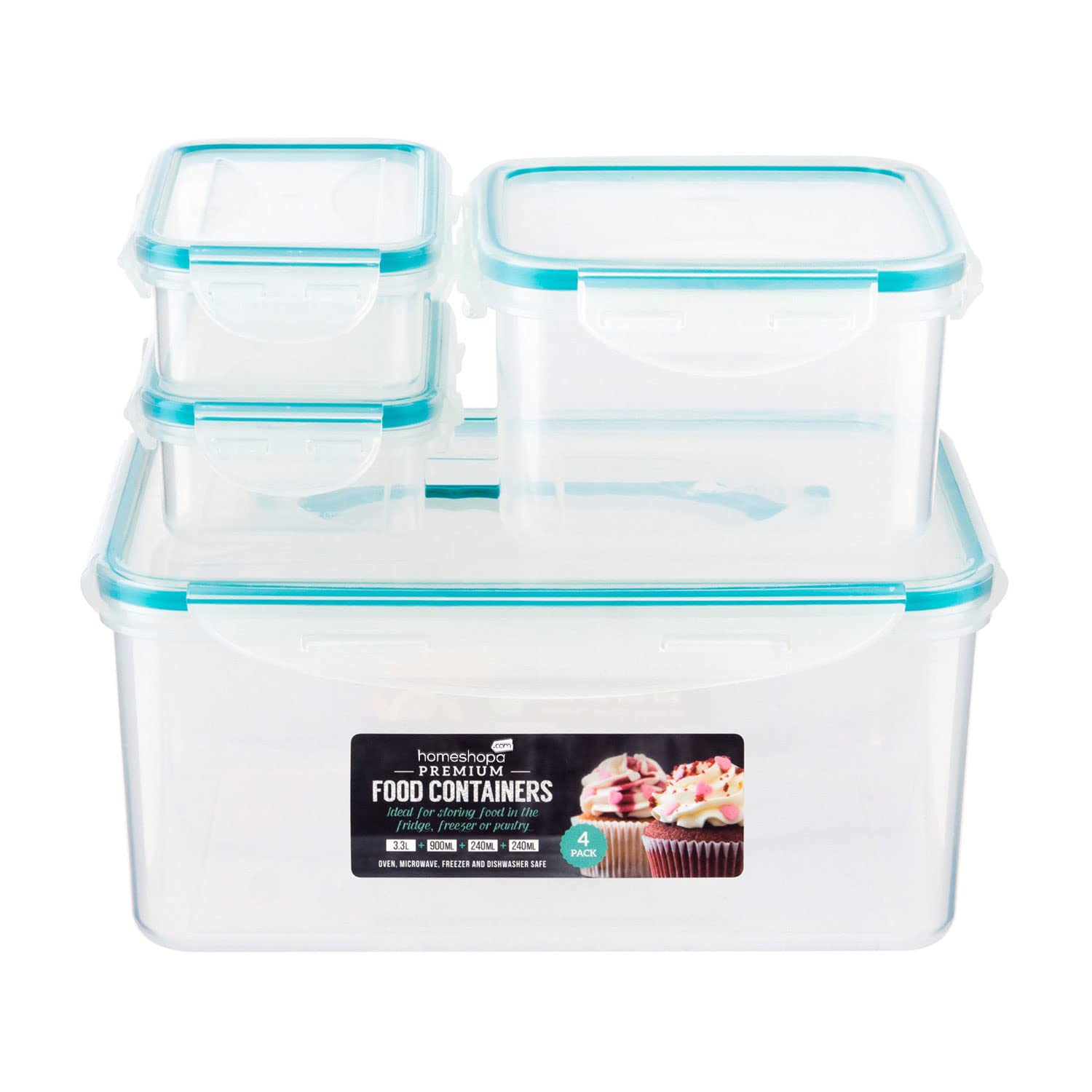 Homeshopa.com Transparent Homeshopa Premium Airtight Food Storage Containers Set Of 4, Large Lunch Boxes With Carrying Handle, Reusable Plastic Containers With Lids, Leakproof, Bpa Free, Dishwasher, Freezer, Microwave Safe
