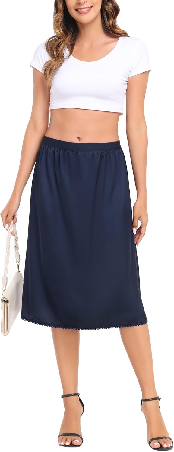 Vlazom Women's Satin Half Slip Lace Slip Skirt Long Half for Under Dress Skirt Extender S-XXL - Image 6