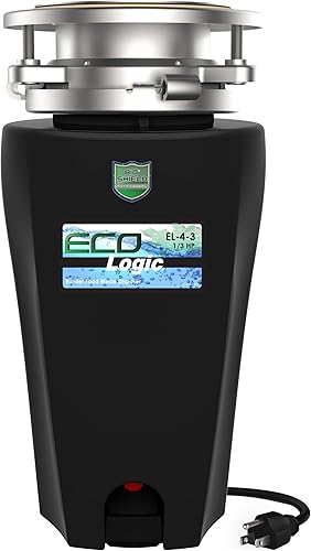 Eco Logic 10-US-EL-5-3B - Eliminador de basura con protector de salpicaduras extraíble, cable de alimentación adjunto y sistema de montaje estándar