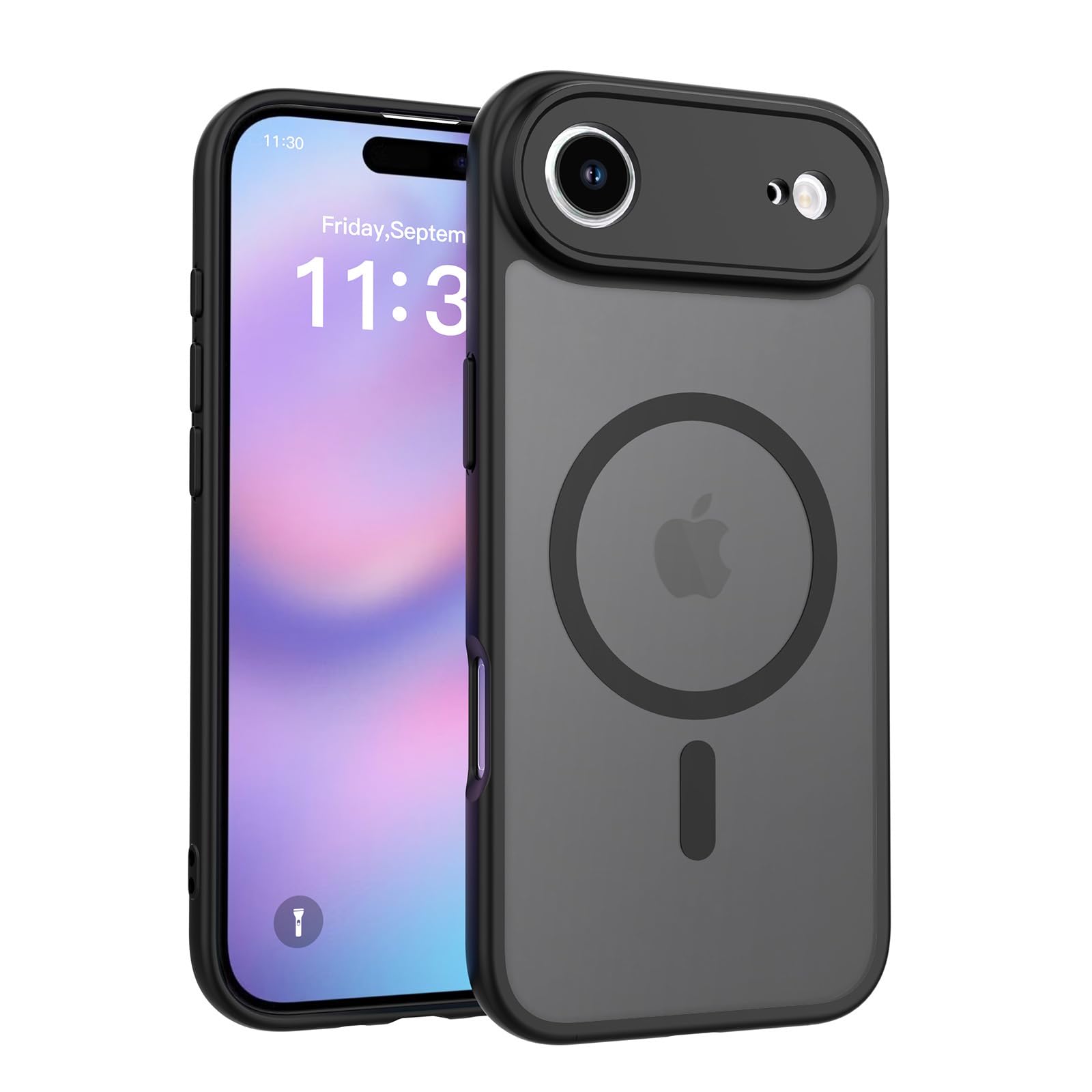 Casesmo iPhone 17 Air 用 ケース MagSafe対応，いPhone 17 用 カバー ワイヤレス充電対応 耐衝撃 薄型 マット感 半透明 スマホケース 全面保護 滑り止め 黄ばみ防止 保護ケースTPUソフトフレーム 硬質PCマットバックプレート ストラップホール付き，アイフォーン 17 Air 対応，6.6 インチ·ブラック
