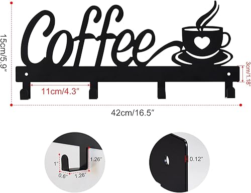 Miniatura 3 de CUKE2BEET Soporte para taza de café montado en la pared, organizador de tazas para barra de café, exhibición de utensilios de cocina