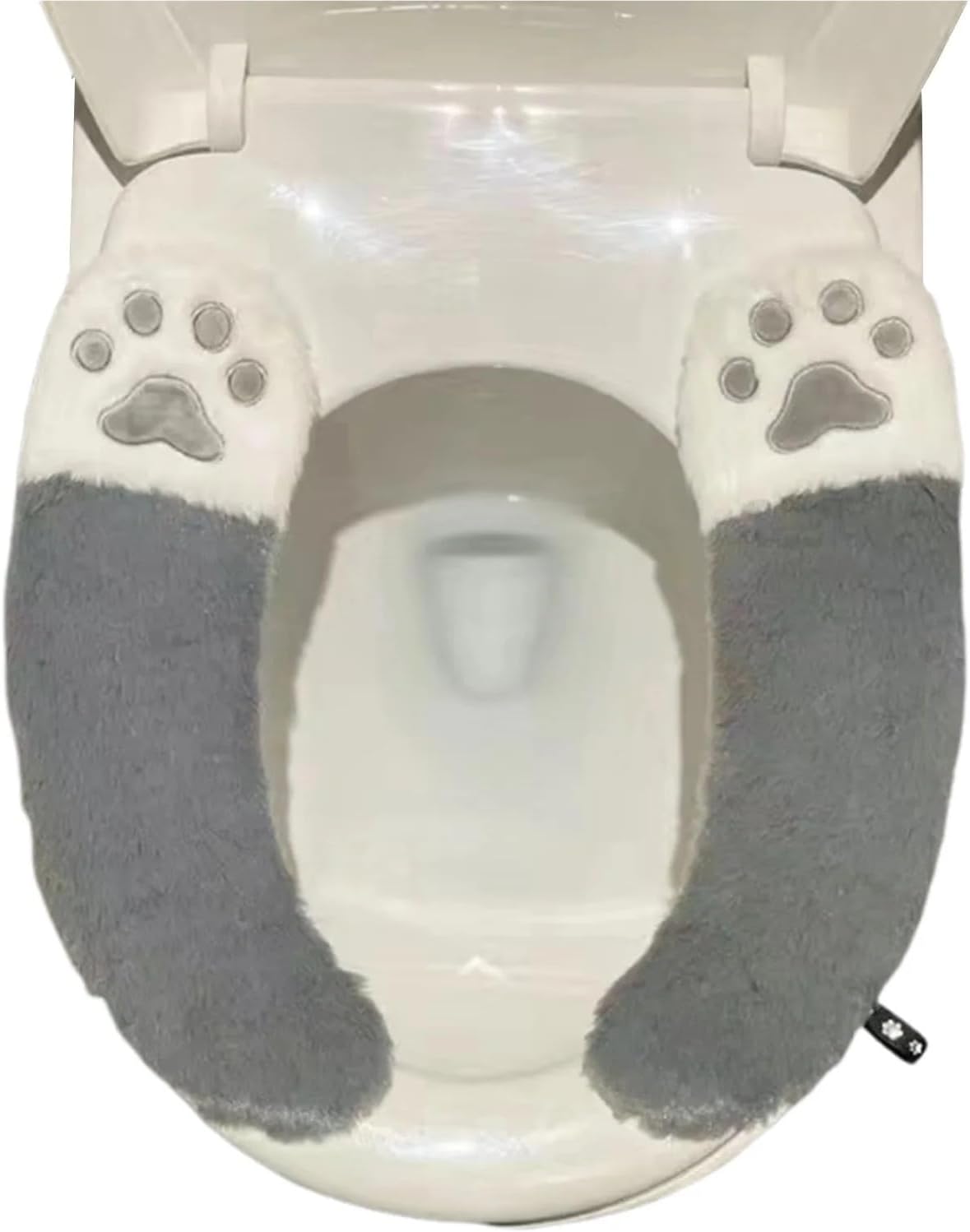 Toilet Seat Cover with Lifter Bear Paw Fuzzy Thicker Warmer Fleece Pad Washable Cushion Bathroom Accessories(Red-1)