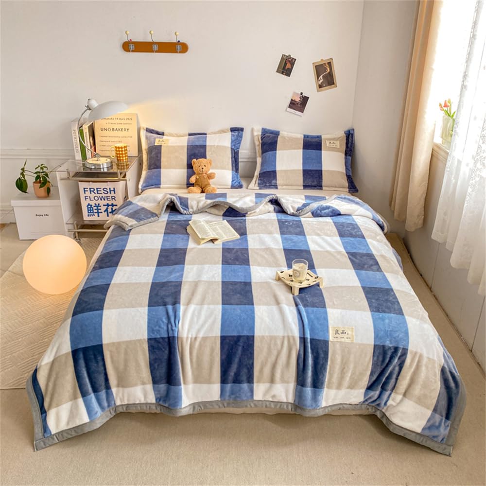 FANSU Coperta Plaid in Pile di Flanella Super Morbida e Calore, Copriletto Stampa Scozzese per Letto Singolo/Matrimoniale, Coperta Divano in Microfibra Spessa Invernal (180x200cm,Blu)