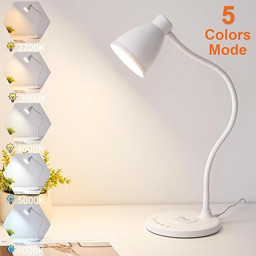 Miniatura 4 de BOHON Lámpara de escritorio para oficina en casa, luz LED de escritorio con puertos de carga USB C+A, cargador inalámbrico, temporizador de luz de