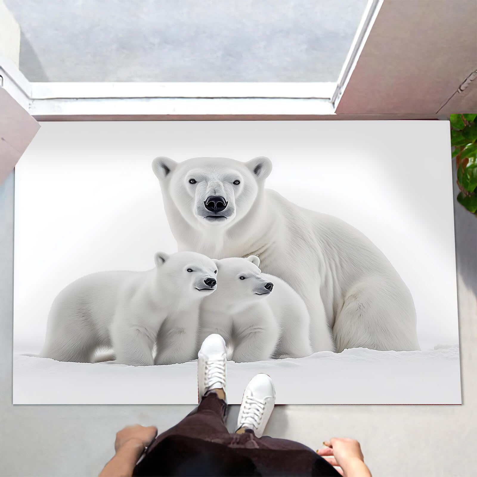 Tapete Blanco Grisáceo Oso Polar En La Nieve Puerta Felpudo De Entrada Exterior Atrapar Suciedad Alfombra Animales Sencillos para Interior Jardines Cocina Pasillo Trasera Delantera,90X150Cm