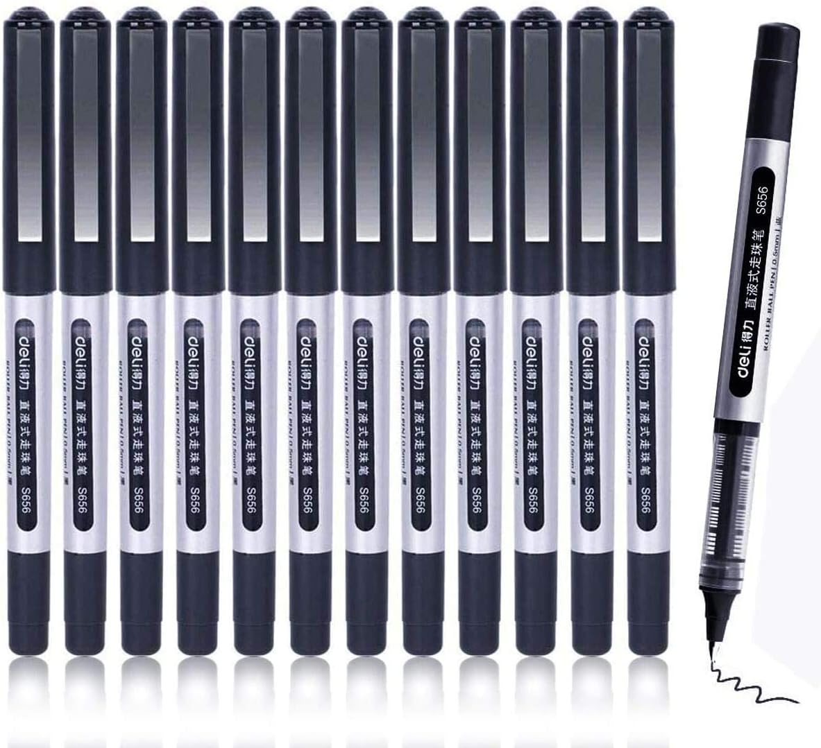 Liquid Ink Rollerball Pens, 12 PCS 0.5mm Extra Fine Point Pen, Quick-Drying Ink Rolling Ball Pens, Black Ink Pens for Office, Home, Company, School