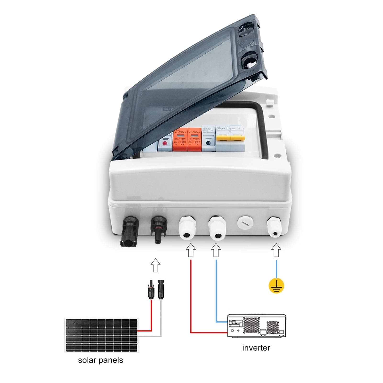 RWRAPS Scatola combinatrice Solare fotovoltaica con Protezione Contro i fulmini 1 Ingresso 1 Uscita Scatola Impermeabile con Fusibile DC 600 V IP65 (Size : 50A DC)