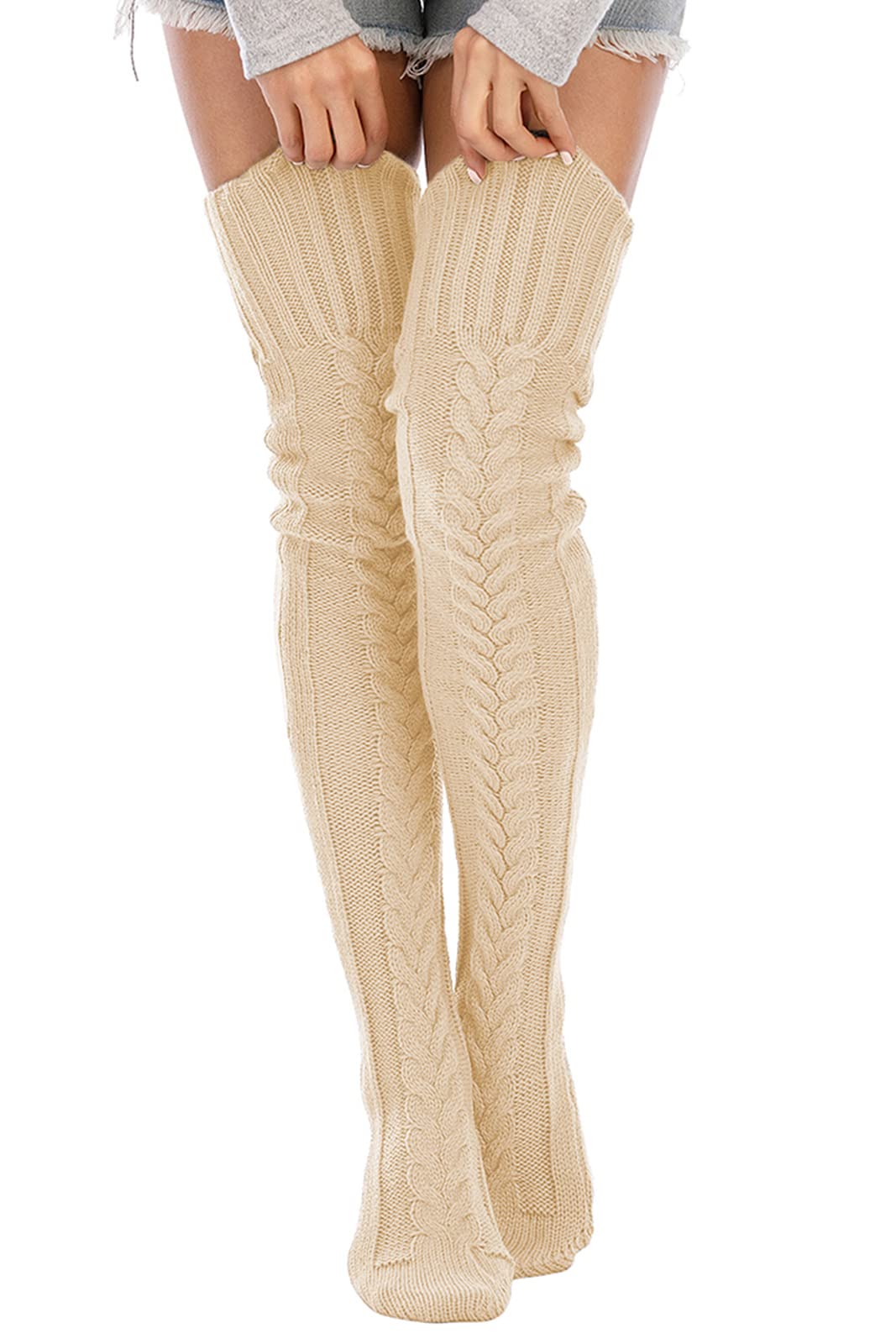LeopartsWomen's Cable Knitted Thigh High Boot Socks Extra Long Winter Stockings Over Knee Leg Warmers