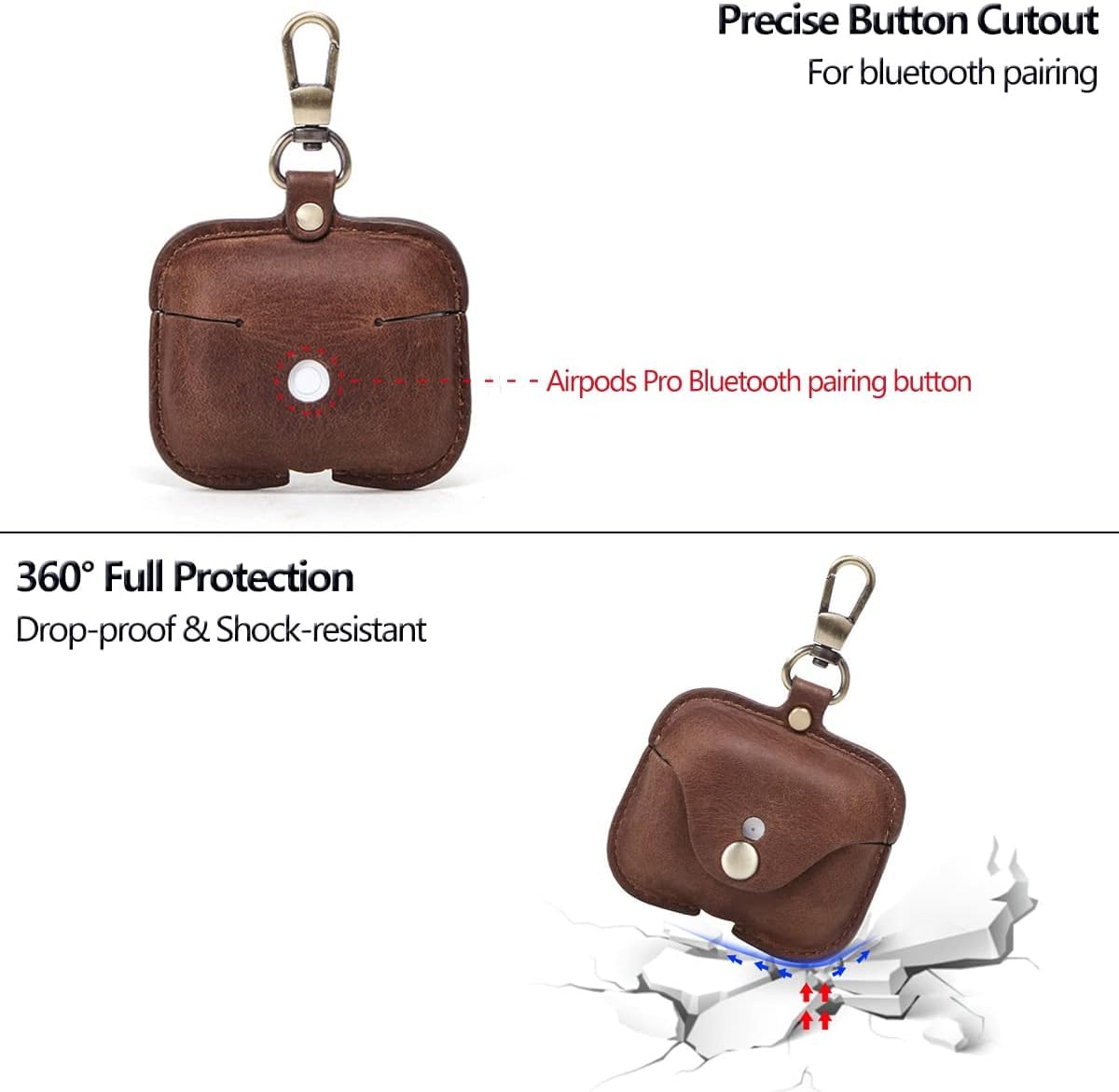 per Custodia Protettiva Airpods PRO, Custodia in Pelle Bovina Crazy Horse con Portachiavi, Copertura Antiurto Protettiva Completa Compatibile con La Copertura per Cuffie Airpods Pr, Coffee