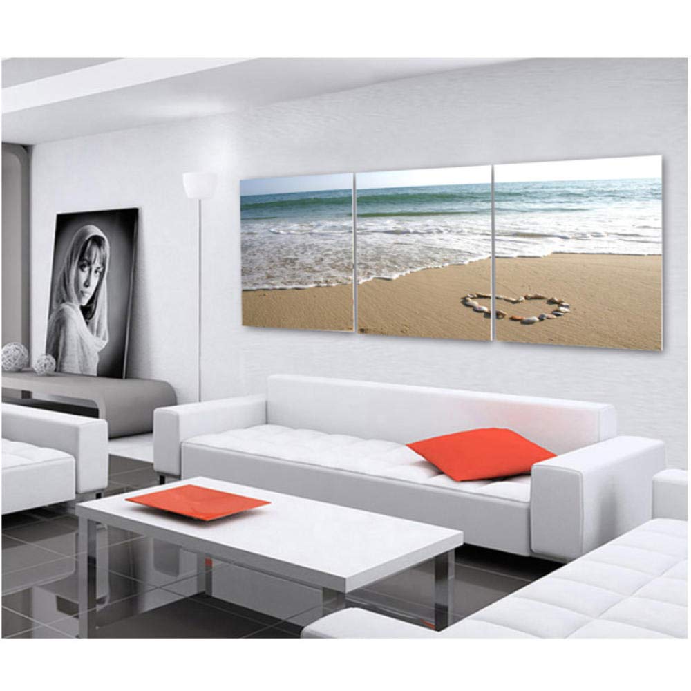 Trittico Quadri su Tela 3 Pezzi Ciottoli A Forma di Cuore sulla Spiaggia del Mare Creative Semplice Trittico Puzzle Camera da Letto Ristorante Soggiorno Art Murale Warm Decor Hanging Pittura-C2