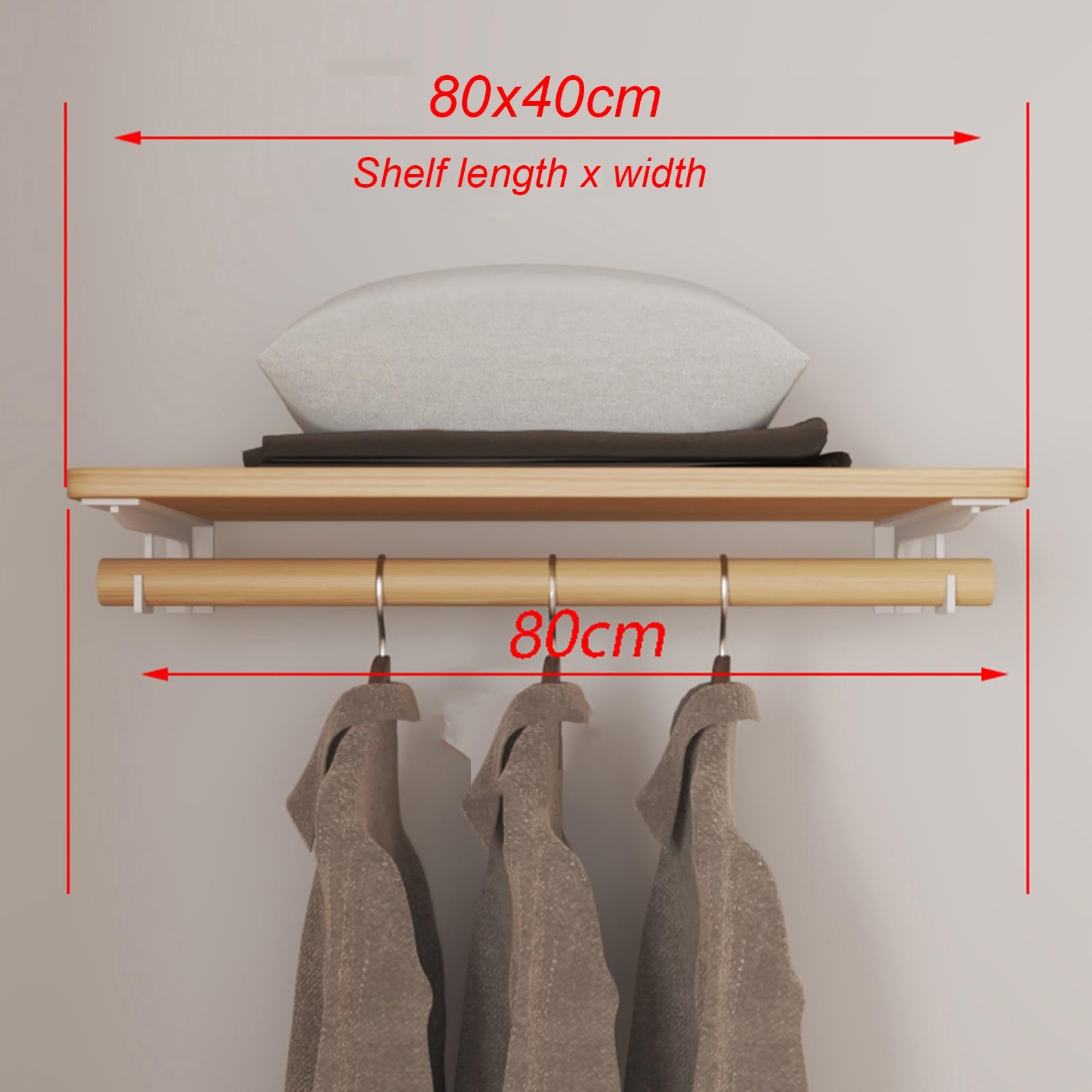 Closet Shelf With Hanging Rod Wall Mounted - Solid Wood Organizer With ...