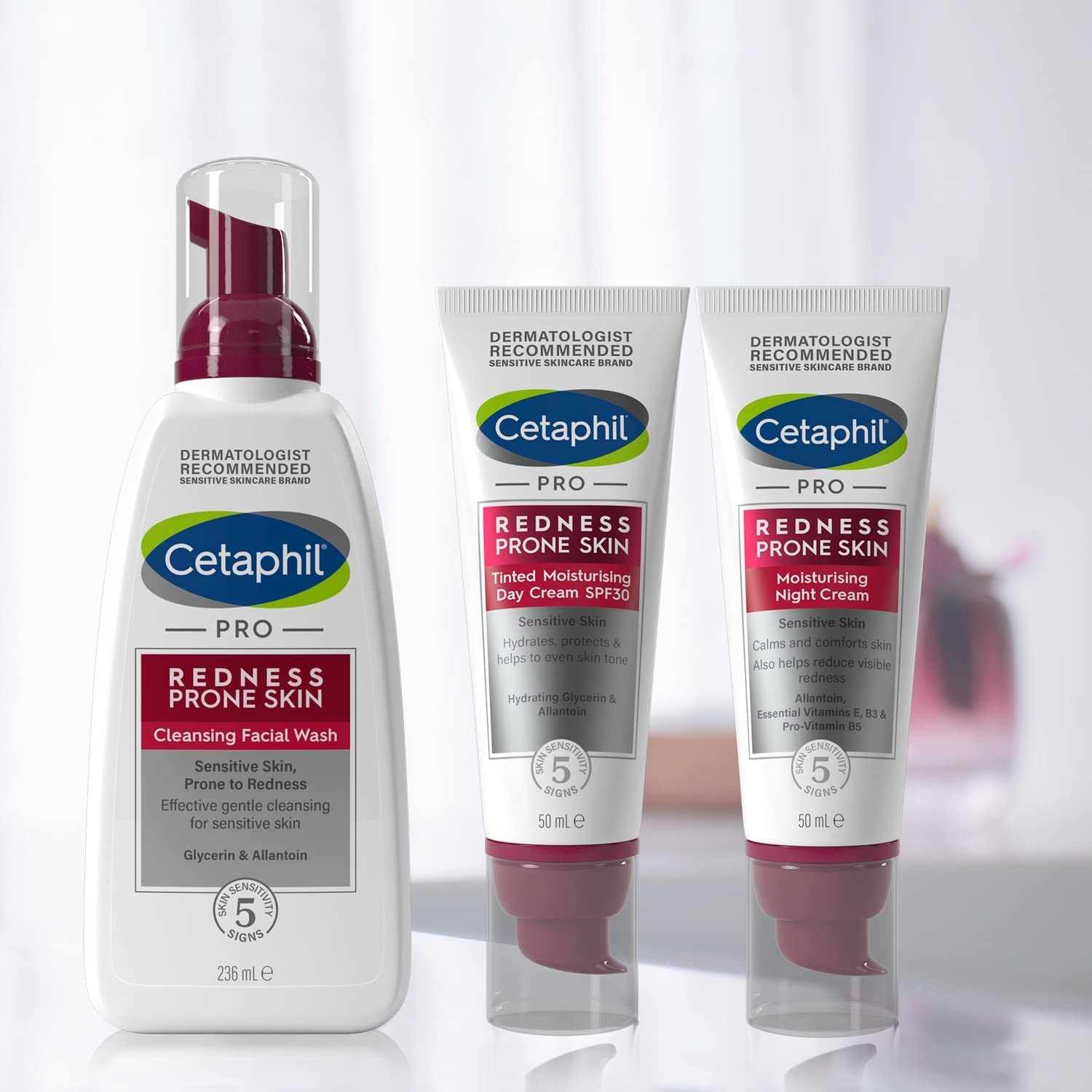 Cetaphil PRO Crema Giorno Idratante Colorata SPF 30, 50 ml, Crema Solare Viso per Pelli Sensibili e Tendenti agli Arrossamenti, Adatta ai Vegani