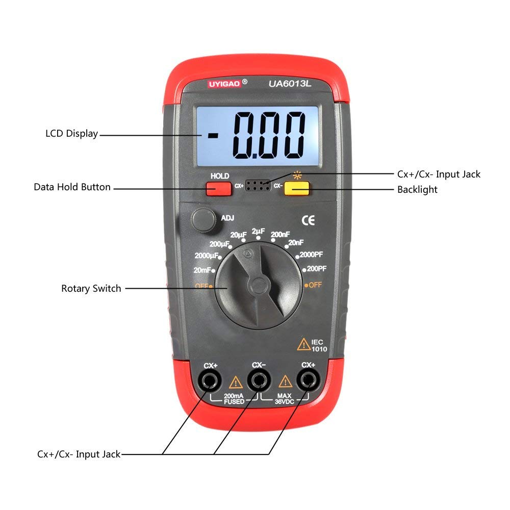 UYIGAO UA6013L Tragbarer digitaler LCD -Kondensator Digitaler Kapazitätsmesser -Kapazitätsmesser -Tester -Kondensator Tester mit LCD -Hintergrundbeleuchtung für