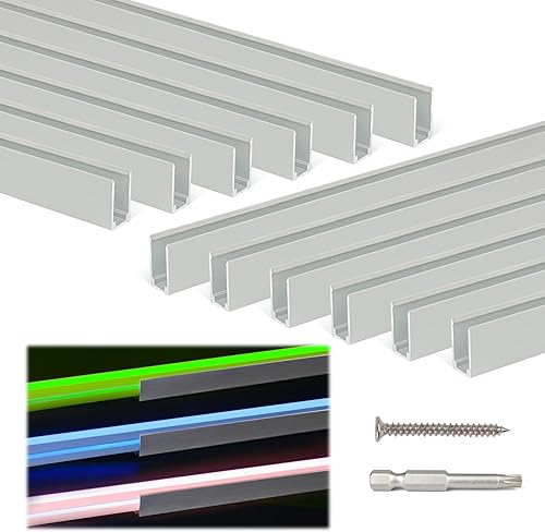 Muzata Paquete de 12 luces de cuerda de 16.5 pulgadas, canal de luces rectangulares de aluminio en forma de U, ajuste de pista de 0.236 in de ancho