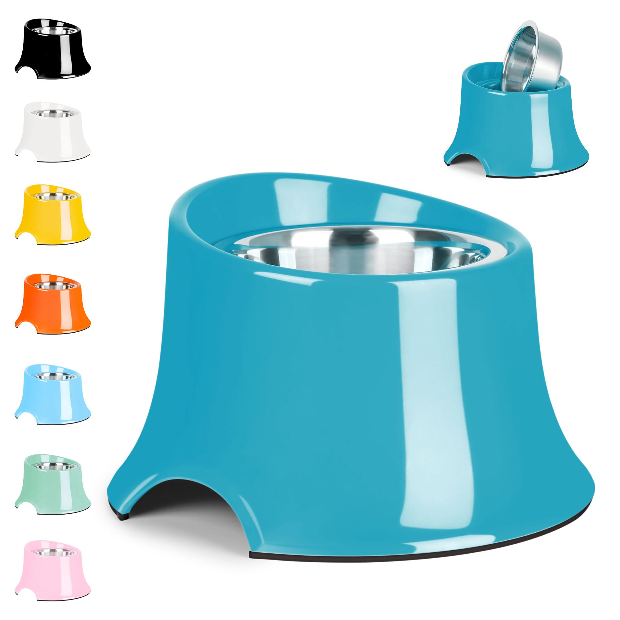 Petvillage Elevated Dog Bowls, [Prevention of Vertebrae Disease] Non-Slip Dog Bowl with Stainless Steel Bowl, High Capacity Dog Food Bowls, Dog Bowls for Medium Size Dogs£¬M/2 Cup Grass Blue