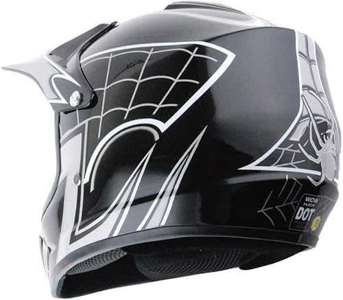 Miniatura 5 de WOW Youth Casco de motocross MX BMX ATV Dirt Bike Casco para niño, Araña Negro + Gafas + Guante Negro Marciano Bundle