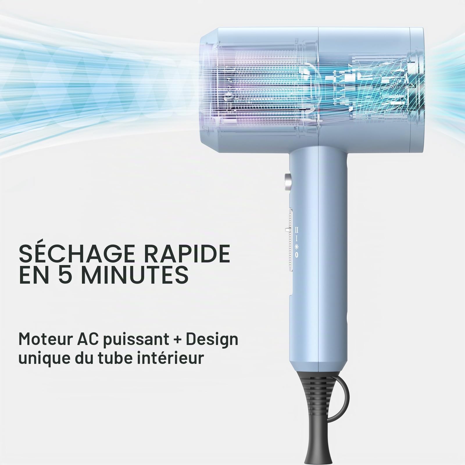 Slopehill Sèche-Cheveux Ionique, Moteur Ac Professionnel/Faible Bruit/Longue Tenue, Air Froid, 3 Températures/ 2 Vitesses, Pour La Famille Et Le Salon (Gris)