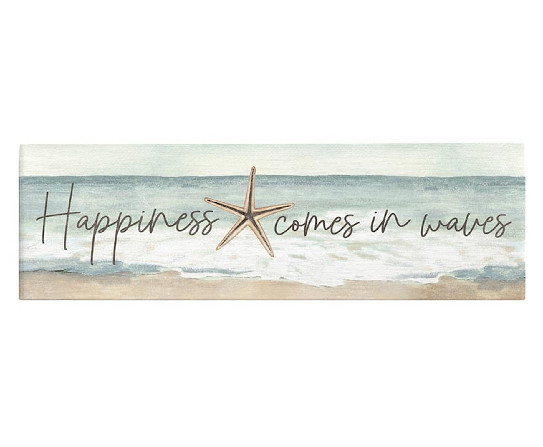 P. Graham Dunn Rustic Wood Stick Sign, 7" x 2", Waves of Happiness