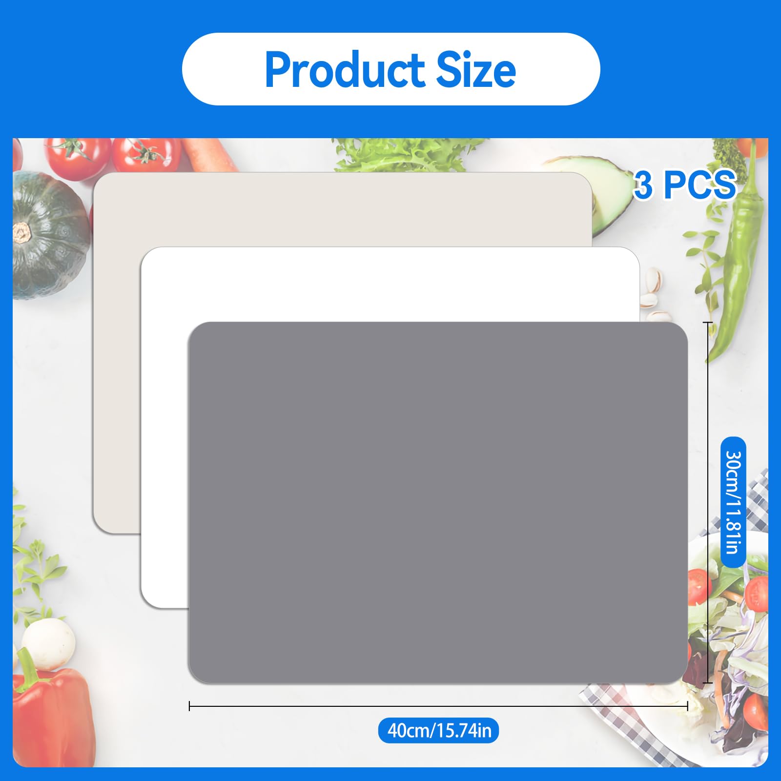 3 Piezas Tapete De Silicona 40 x 30 cm, Resistente al Calor, Alfombra Silicona Manualidades, Almohadilla de Silicone Multifunción para Manualidades, Pintura, Resina, Gris Claro, Gris Oscuro, Blanco