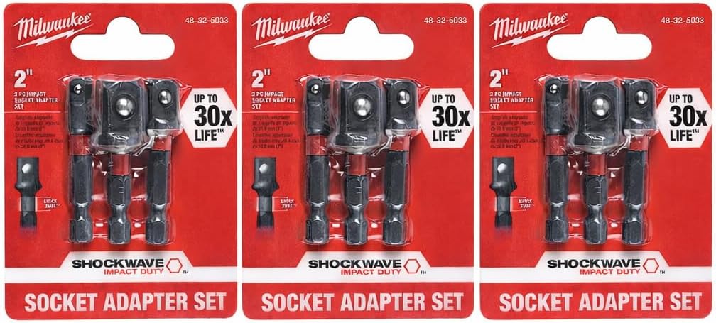 Milwaukee 48-32-5033 Power Drill Bit Extensions Shockwave Socket Adapter Set, 1/4", 3 Pack