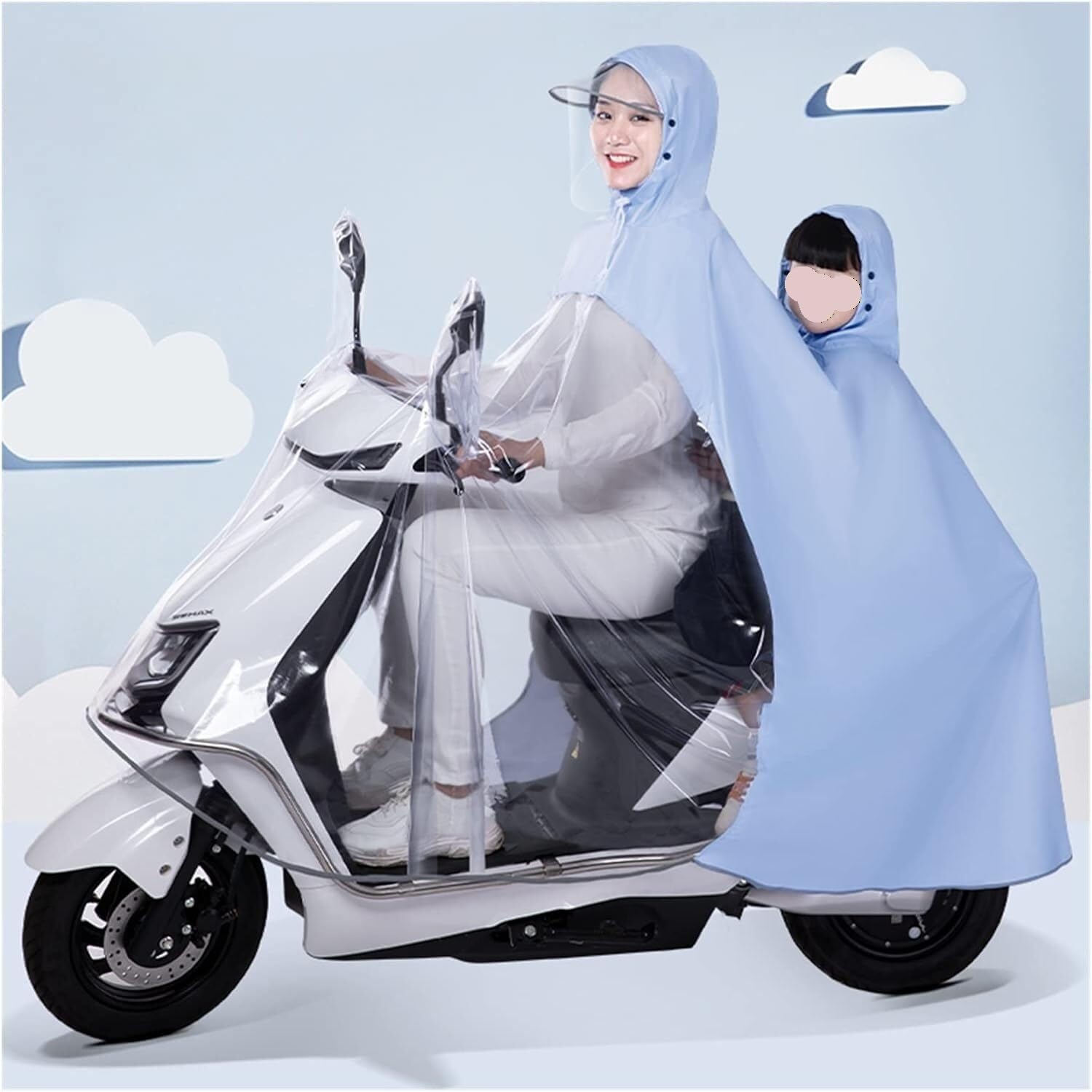 Cycling Rain Poncho with Mirror Cover for Bike E-Bike Scooter Motorcycle Multicolor 4XL/5XL(Blue,4XL)