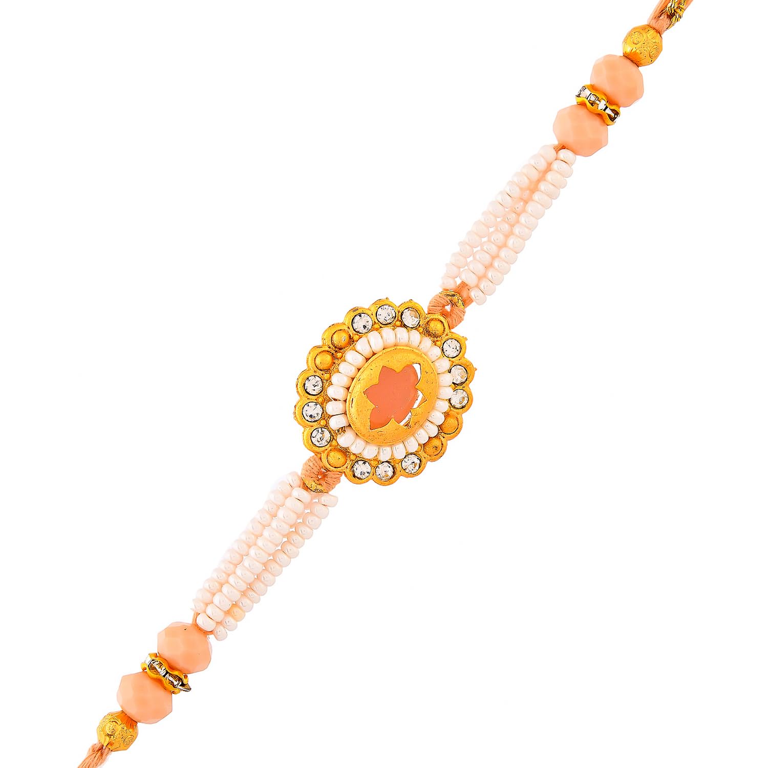 White Pearls And Red Gems Mens Rakhi For Brother|Pack Of 1|Rakhi Special|-image-6