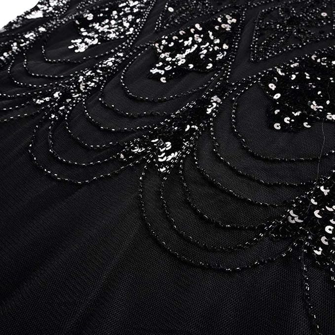 Image of 869A - Plus Size 1920s Vintage Fringed Gatsby Sequin Dimand Tassels Flapper Party Cocktail Dress with Accessories