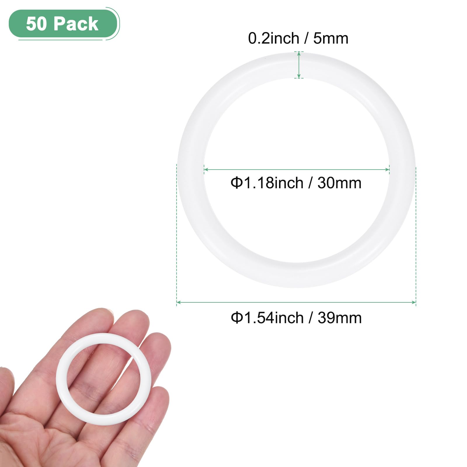 M METERXITY 50-Pack Dream Catcher Rings, 1.5 Inch Plastic Macrame Wreath Floral Round Rings, White, 1.5", 0.2" - Image 3