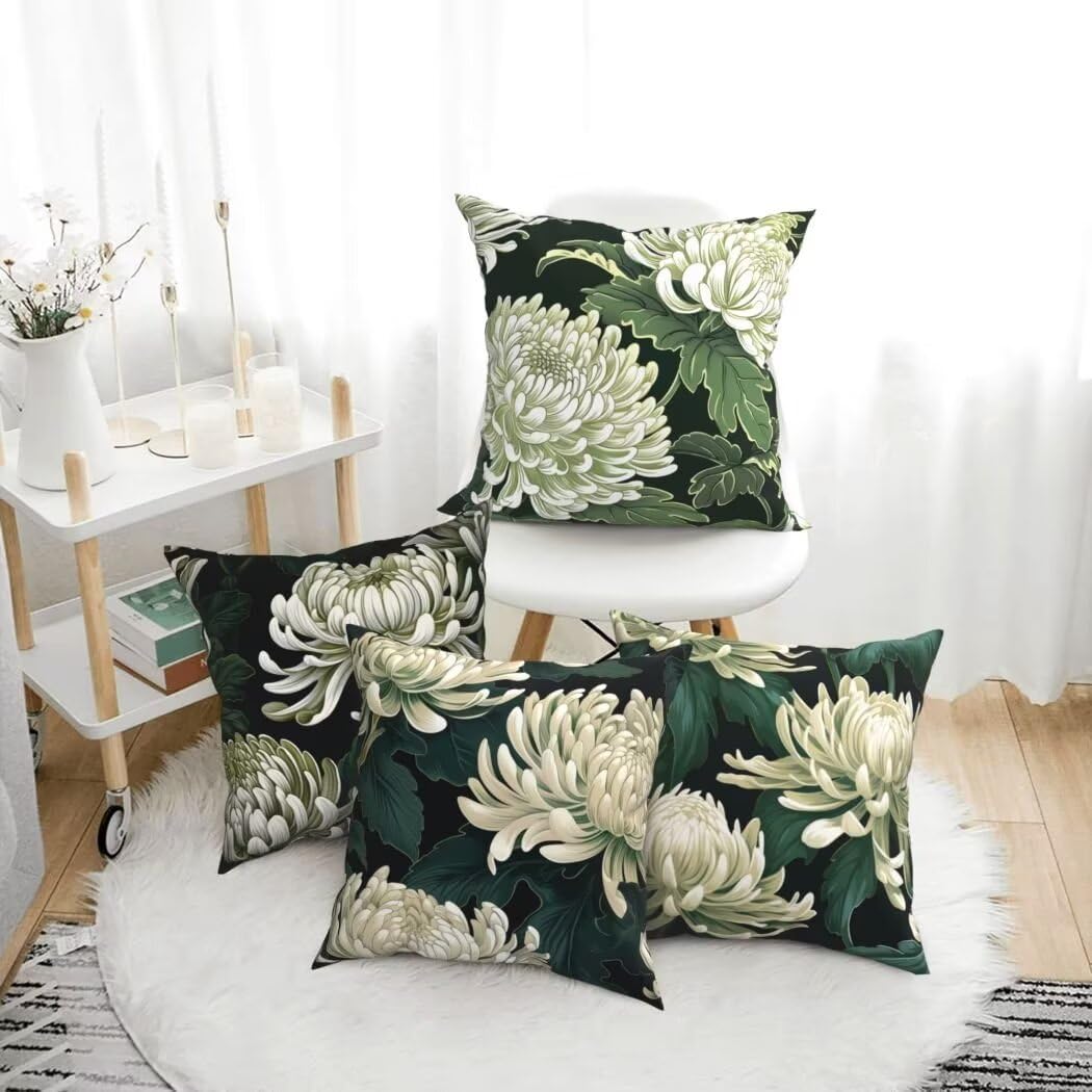 Chryzantema poszewka na poduszkę 60x60 cm poszewka na poduszkę miękka aksamitna poduszka rośliny dekoracyjne na sofę, 4 sztuki poszewki na poduszki z ukrytym zamkiem błyskawicznym dekoracja domu na