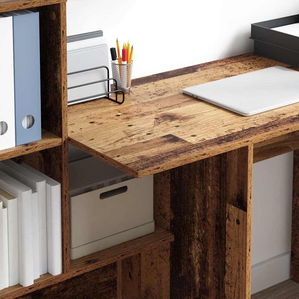 Scrivania con Scaffali Legno Vecchio 131,5x50x106,5 cm | Tavolo da lavoro compatto per ufficio a casa e studio, dotato di finitura opaca antiriflesso e ripiani integrati.
