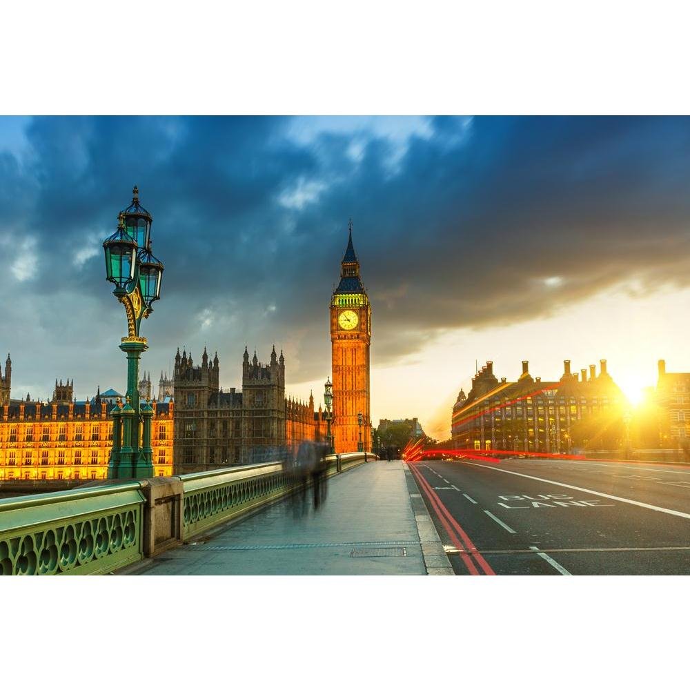 Pitaara Box Big Ben At Sunset, London, UK | Unframed Canvas Painting for Bedroom & Living Room | 42 x 28 inch (107 x 71 cms)