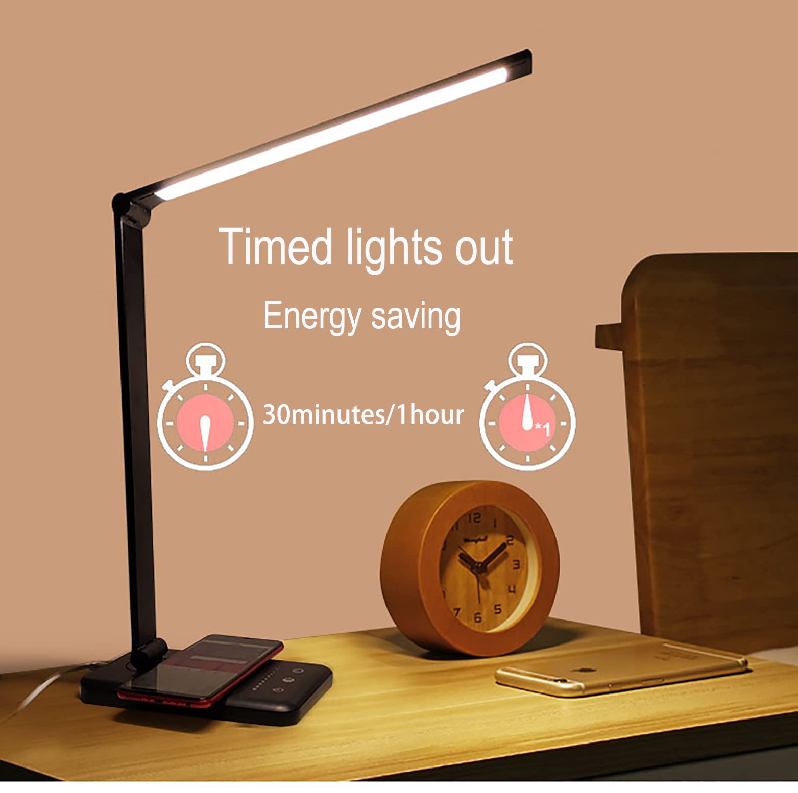 Popuway LED-Schreibtischlampe, augenschonende Tischlampe mit USB-Ladeanschluss, Tischleuchte, dimmbar, Touch 5 Farbmodi, Touch-Bedienfeld, faltbares Licht zum Lesen, Malen, Schlafzimmer (schwarz)