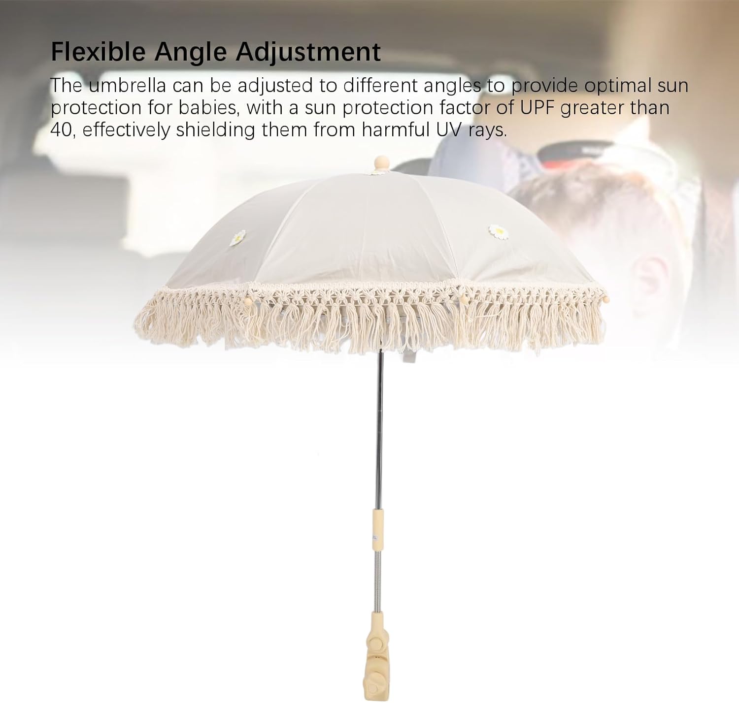 Lovely Lace Design Baby Stroller Umbrella Bohemian Style Outdoor Stroller Umbrella Adjustable Angle Clamp on Universal Baby Parasol for Beach Chair Pushchair(Chrysanthemum Umbrella)