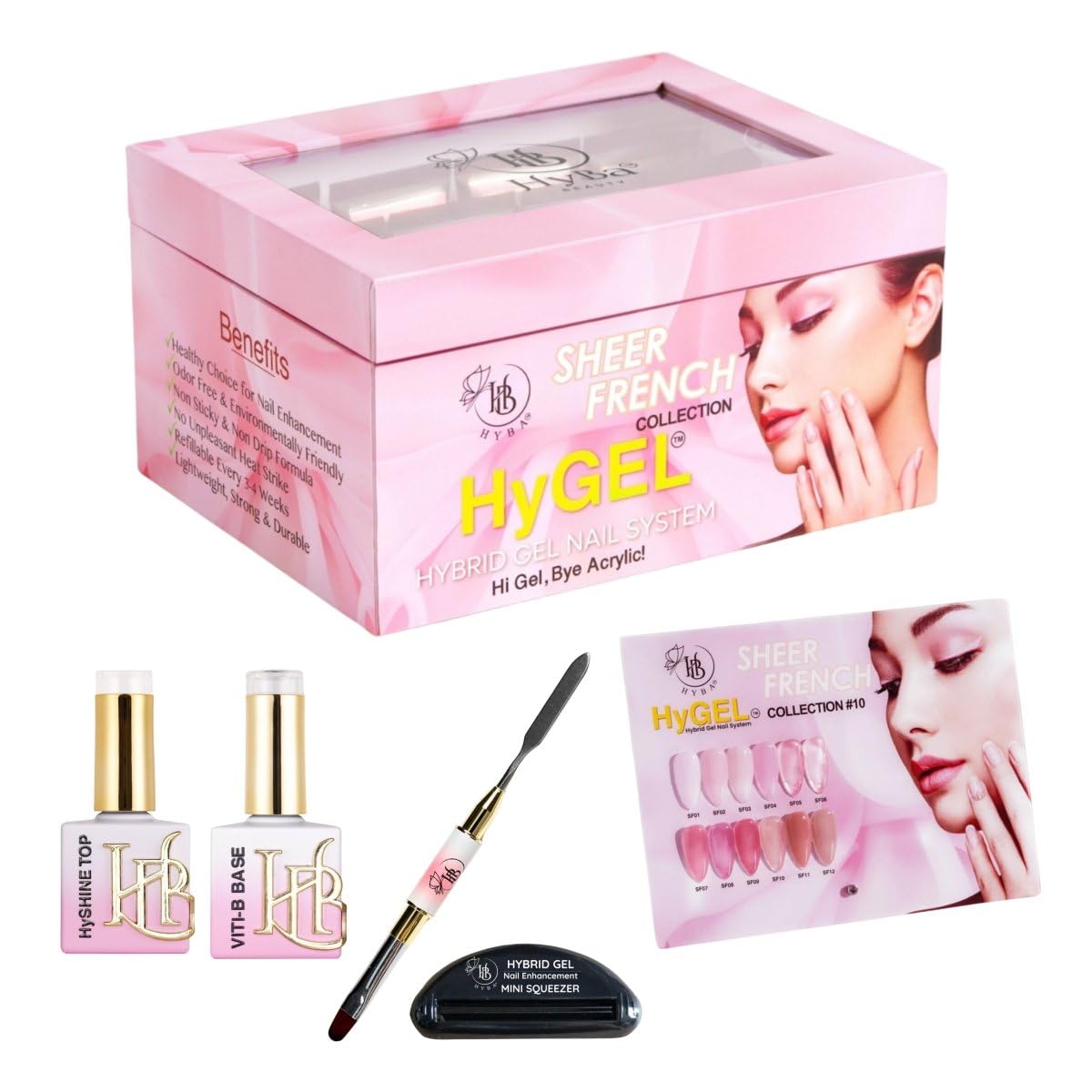 HyGEL Sheer French Box Set 30ml Hybrid Gel Nail System - FREE Top Base Brush