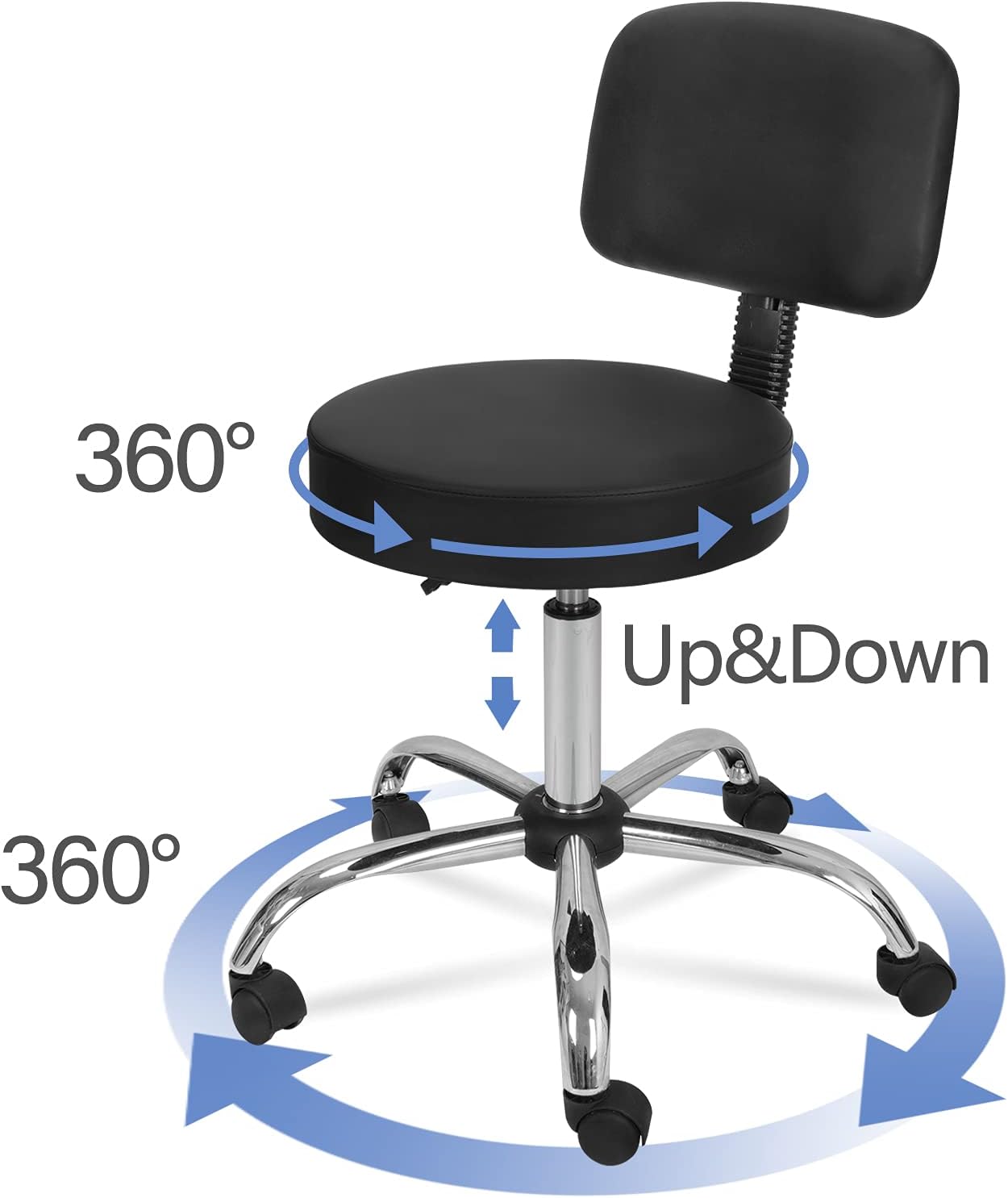 Nova Microdermabrasion Rolling Stool Swivel Salon Stool Chair Adjustable Drafting Stool Tattoo Office Massage Medical Facial Spa Stool with PU Cushion Backrest
