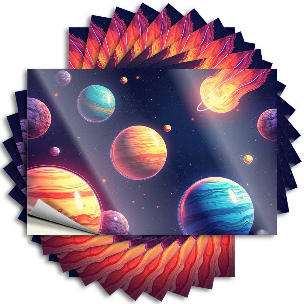 Abipuir Stickers for Your Car, Colorful Planets and Kites in Space, 10 Stickers for Cars, Bar Signs for Home Decoration (12 x 18 cm)