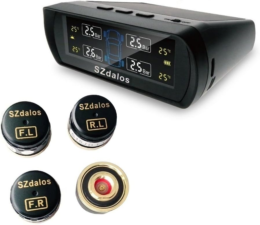 SZDALOS TP400 Solar Power TPMS Car Tire Pressure Monitoring System with 4 External Sensor, Code