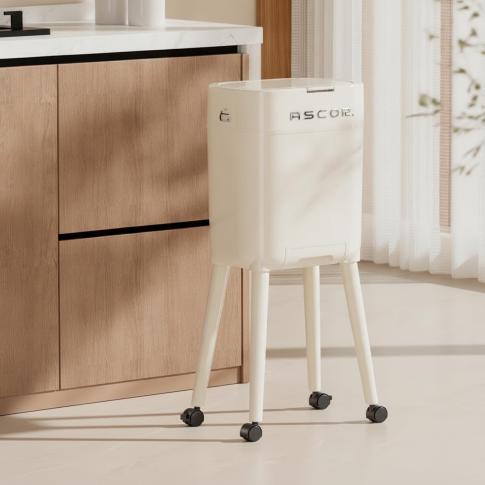 Baoblaze Cestino da Cucina Pattumiera Contenitore Rifiuti Bidone Immondizia con Coperchio Apri E Chiudi a Tocco Ruote Universali Cassetto per Sacchi Secchio, White