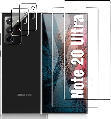Paquete de 2+2 Protector de cámara de pantalla para Galaxy Note 20 Ultra, vidrio templado 9H, resistente a los arañazos, soporte ultrasónico de