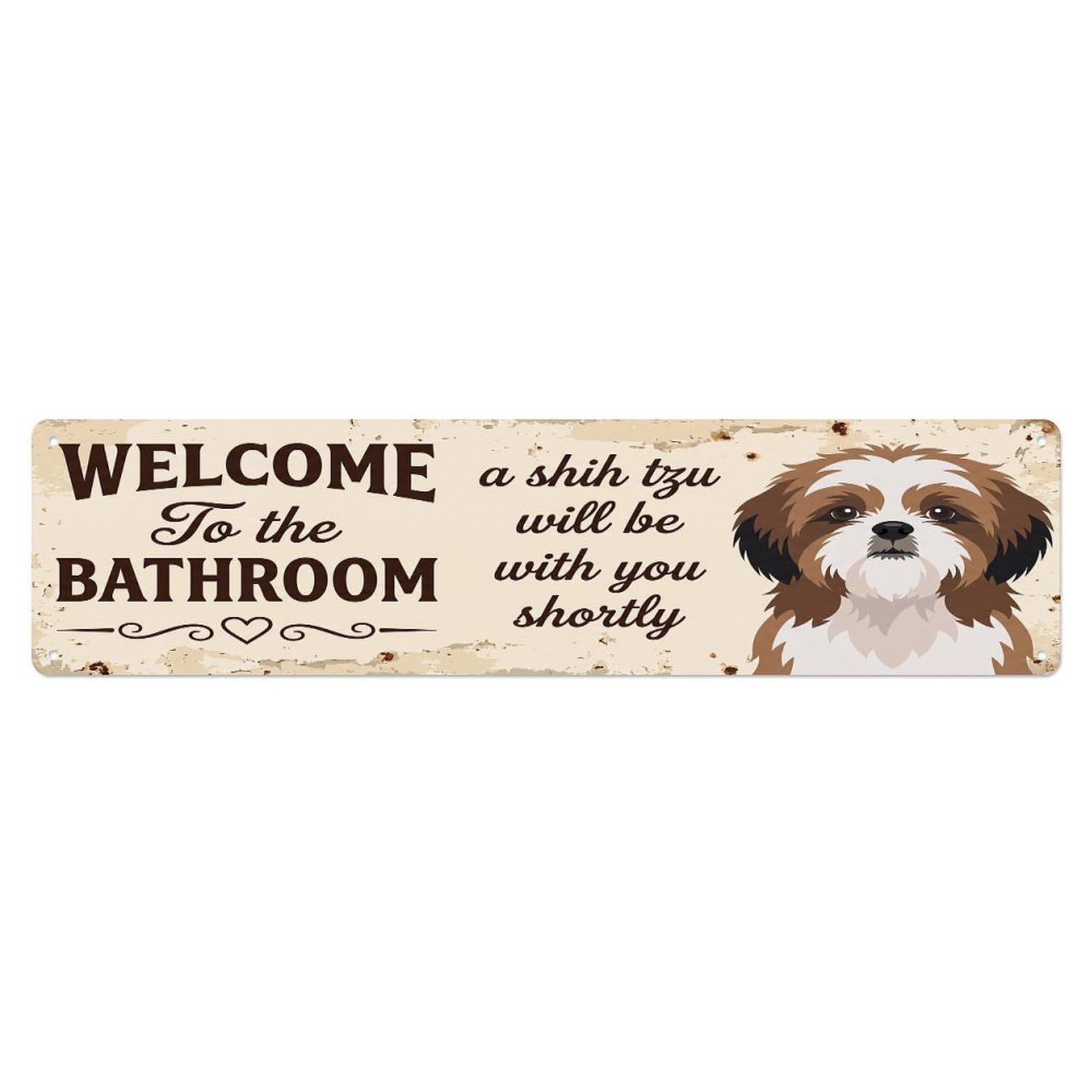 Vintage WELCOME To The BATHROOM Shih Tzu Metal Tin Sign