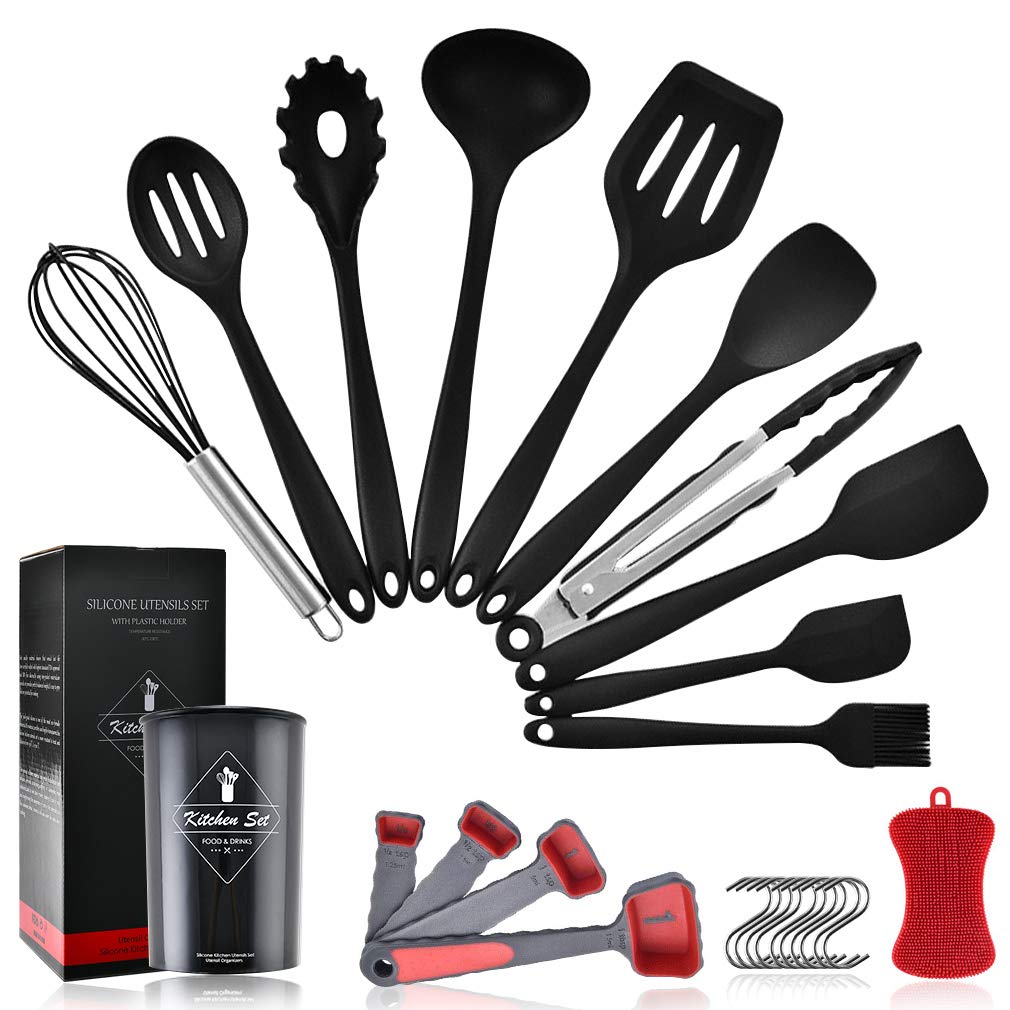 Pahajim Silicone Cookware Set, Stainless Steel, 26 Pieces Kitchen Utensils Cookware Set Heat Resistant, Easy to Clean, Non-Stick, Includes Spatula, Stirrer and Other Cooking Utensils