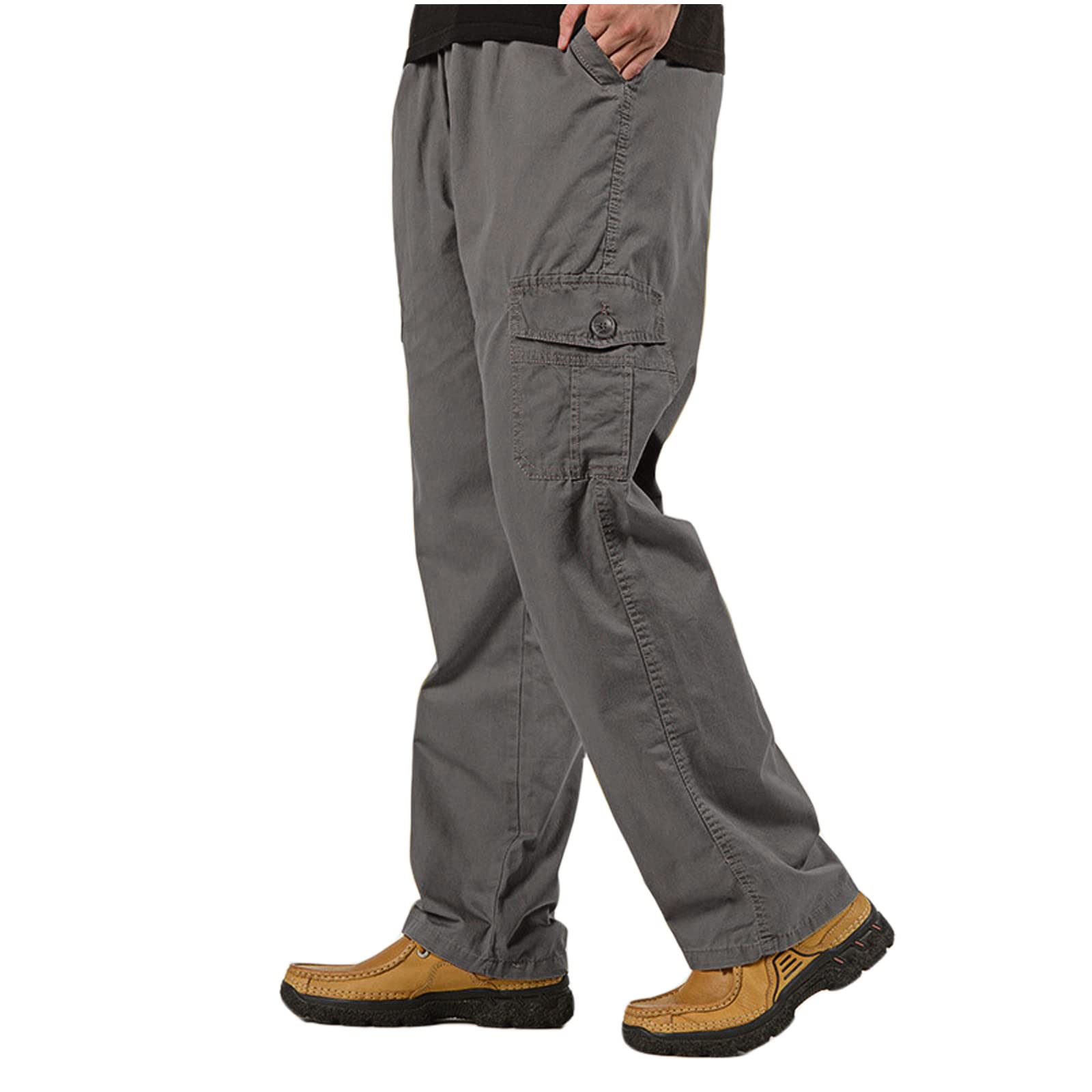 WZIKAIMens Cargo Pants Elastic Waist Joggers for Men Workout Sweatpants Casual Long Trousers, Gray, XX-Large
